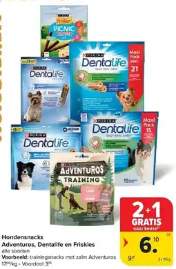 Carrefour Hondensnacks Adventuros, Dentalife en Friskies aanbieding