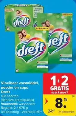 Carrefour Vloeibaar Wasmiddel, Poeder en Caps Dreft aanbieding