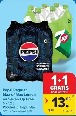 Carrefour Pepsi Regular, Max of Max Lemon en Seven Up Free aanbieding