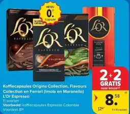 Carrefour Koffiecapsules Origins Collection, Flavours Collection en Ferrari Imola en Maranello L'Or Espresso aanbieding