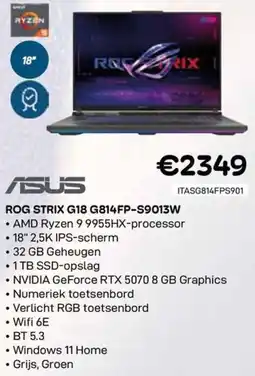 CompuDeals Asus ROG STRIX G18 G814FP-S9013.Verlicht RGB toetsenbord aanbieding