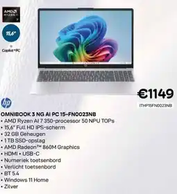 CompuDeals Hp omnibook 3 NG AI PC 15-FN0023NB aanbieding