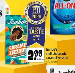 Jumbo Jumbo’s melkchocolade caramel zeezout 140 gram aanbieding