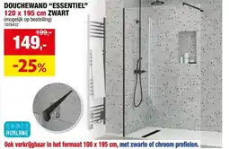 Hubo DOUCHEWAND “ESSENTIEL 120 x 195 cm ZWART aanbieding