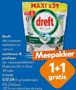 OKay Dreft vaatwastabletten Platinum All-in-One 39 tabs aanbieding