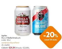 OKay Jupiler Blue of Stella Artois pils in blik 33 cl aanbieding