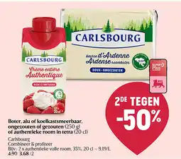 Delhaize Boter, alu of koelkastsmeerbaar, ongezouten of gezouten (250 g) of authentieke room in tetra (20 cl) aanbieding