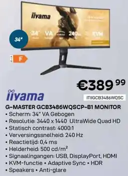 CompuDeals iiyama G-Master GCB3486WQSCP-B1 Monitor aanbieding