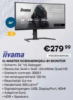 CompuDeals iiyama G-Master GCB3482WQSU-B1 Monitor aanbieding