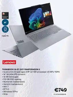 CompuDeals Lenovo Thinkbook 16 G7 QOY Snapdragon X aanbieding