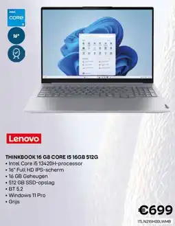 CompuDeals Lenovo Thinkbook 16 G8 Core I5 16GB 512G aanbieding