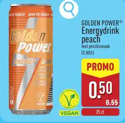 ALDI Golden power Energydrink peach aanbieding