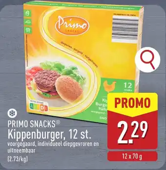 ALDI Primo snacks kippenburger aanbieding