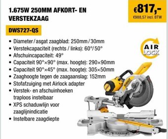 DeWALT 1.675W 250MM Afkort- En Verstekzaag DWS727-QS aanbieding