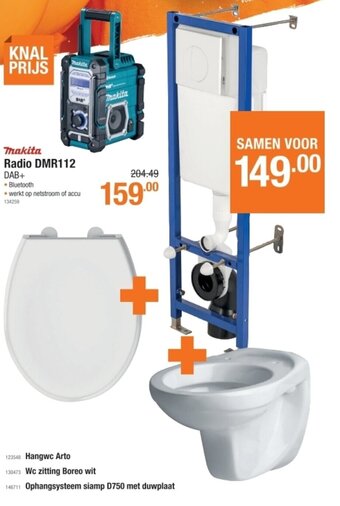 Cevo Hangwc Arto, Wc zitting Boreo wit, Ophangsysteem siamp D750 met duwplaat aanbieding