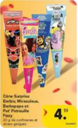 Carrefour Market Cone Surprise Barbie, Miraculous, Barbapapa et Pat Patrouille Fizzy aanbieding