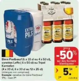 Carrefour Market Bière Piedboeuf, canettes Leffe ou Tripel Karmeliet aanbieding