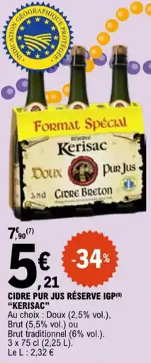 E.Leclerc Cidre pur jus réserve IGP kerisac aanbieding