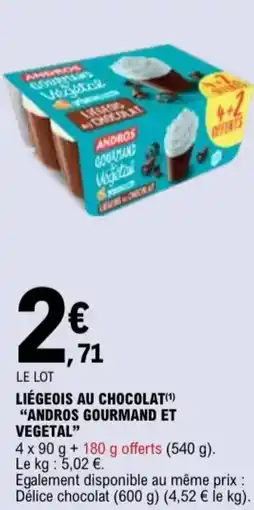 E.Leclerc Liégeois au chocolat andros gourmand et vegetal aanbieding