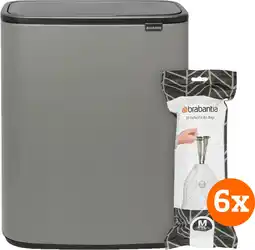 Coolblue Brabantia Bo Touch Bin 60 Litres Mineral Concrete Grey + Sacs Poubelle (120 pièces) aanbieding