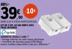 E.Leclerc Kit de 2 cpl av 600 mbps avec prise intégrée tp-link aanbieding