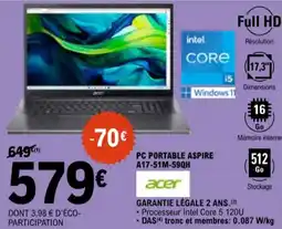 E.Leclerc PC portable aspire A17-51M-59QH aanbieding