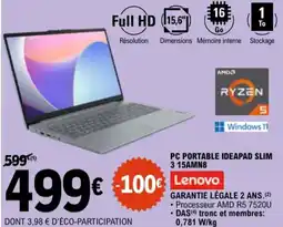 E.Leclerc Lenovo PC portable ideapad slim 3 15AMN8 aanbieding