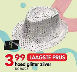 Yess hoed glitter zilver aanbieding