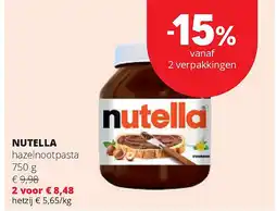 Spar NUTELLA hazelnootpasta 750 g aanbieding