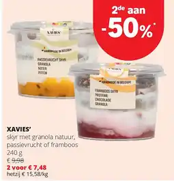 Spar XAVIES’ skyr met granola natuur, passievrucht of framboos 240 g aanbieding