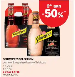 Spar SCHWEPPES SELECTION pomelo & nepalese berry of hibiscus 4 x 20 cl aanbieding