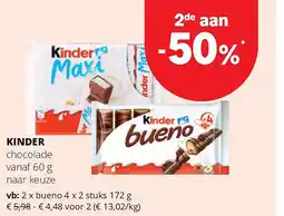 Spar KINDER bueno 4 x 2 stuks 172 g aanbieding