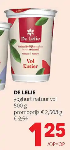 Spar DE LELIE yoghurt natuur vol 500 g aanbieding