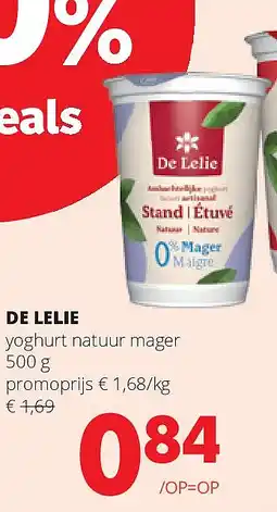 Spar DE LELIE yoghurt natuur mager 500 g aanbieding