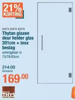 Cevo Thytan Glazen Deur Helder Glas 20 cm + Inox Beslag aanbieding
