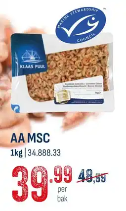 Horeca totaal Klaas Puul grijze gepelde garnalen AA MSC aanbieding