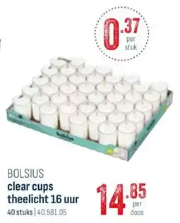 Horeca totaal Bolsius Clear Cups Theelicht 16 uur aanbieding