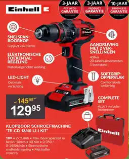 HandyHome Einhelle Klopboor Schroefmachine 'TE-CD 18/40 Li-I Kit aanbieding