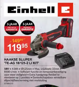 HandyHome Einhell haakse slijper 'TE-AG 18/125-2 Li Kit aanbieding