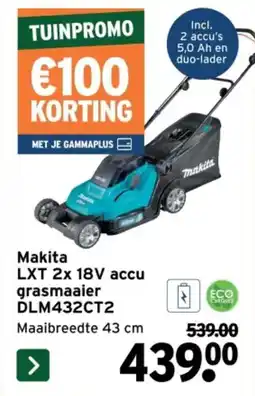GAMMA Makita LXT 2x 18V accu grasmaaier DLM432CT2 aanbieding