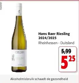 Colruyt Hans Baer Riesling 2024/2025 aanbieding