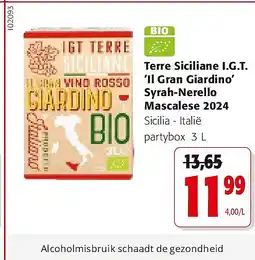Colruyt Terre Siciliane I.G.T. ‘Il Gran Giardino’ Syrah-Nerello Mascalese 2024 aanbieding