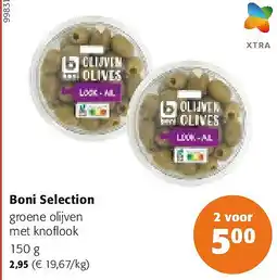 Colruyt Boni Selection groene olijven met knoflook 150 g aanbieding