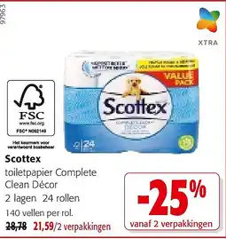 Colruyt Scottex toiletpapier Complete Clean Décor 2 lagen 24 rollen aanbieding