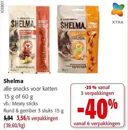 Colruyt Shelma Meaty sticks Rund & gember 3 stuks 15 g aanbieding