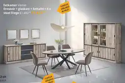 YGO Eetkamer Vienna Dressoir + Glaskast + Eettafel + 4x stoel Diego aanbieding