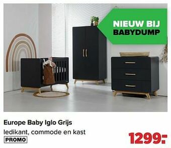 Baby-Dump Europe baby iglo grijs ledikant, commode en kast aanbieding