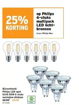 GAMMA Philips LED spot GU10 50W 6 stuks warmglow dimbaar aanbieding