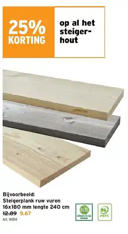 GAMMA Steigerplank ruw vuren 16x180 mm lengte 240 cm aanbieding