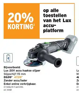 GAMMA Lux 20V accu haakse slijper aanbieding